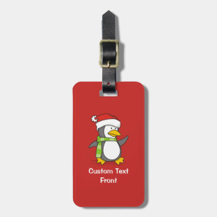 Etiqueta De Bagagem Pinguim de Natal andando na neve