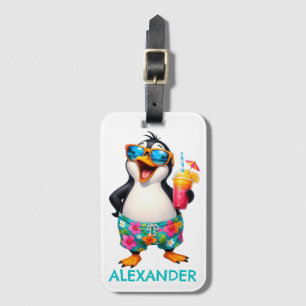 Etiqueta De Bagagem Pinguim de Viagem Tropical Personalizado
