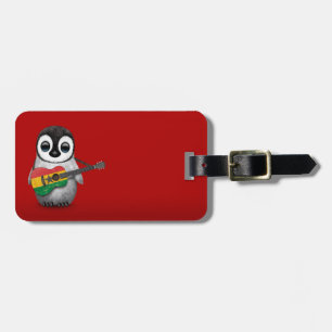 Etiqueta De Bagagem Pinguim do bebê que joga o vermelho da guitarra d