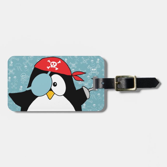 Etiqueta De Bagagem Pinguim do pirata personalizado (Frente Horizontal)