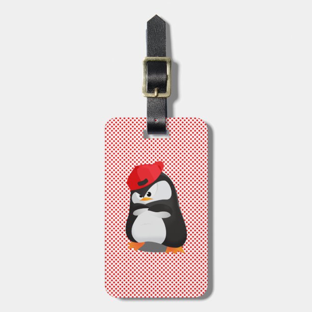 Etiqueta De Bagagem Pinguim irritado de Hip Hop (Frente Vertical)