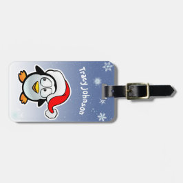 Etiqueta De Bagagem Pinguim legal com Papai Noel