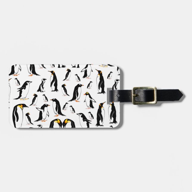 Etiqueta De Bagagem Pinguins - padrão preto e branco (Frente Horizontal)