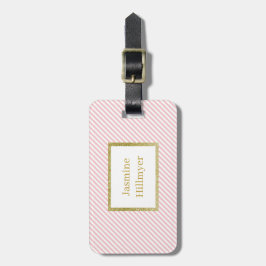 ETIQUETA DE BAGAGEM PINK BRANCO STRIPE DOURADO GLITTER MARCA DE LUGAGE