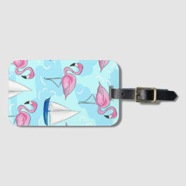 Etiqueta De Bagagem Pink Flamingo Blue Sailboat Preppy