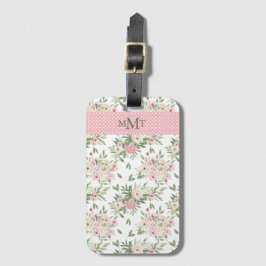 Etiqueta De Bagagem Pink Floral Watercolor Monograma Polkadot