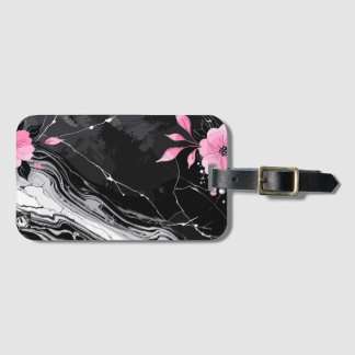 Etiqueta De Bagagem Pink Flowers Marble