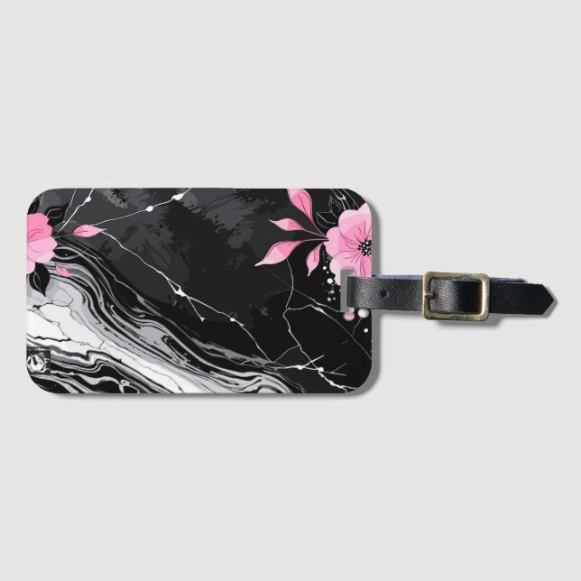 Etiqueta De Bagagem Pink Flowers Marble (Frente Horizontal)