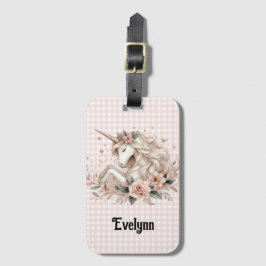 Etiqueta De Bagagem Pink Gingham Unicorn Floral Pastel Luggage Tag
