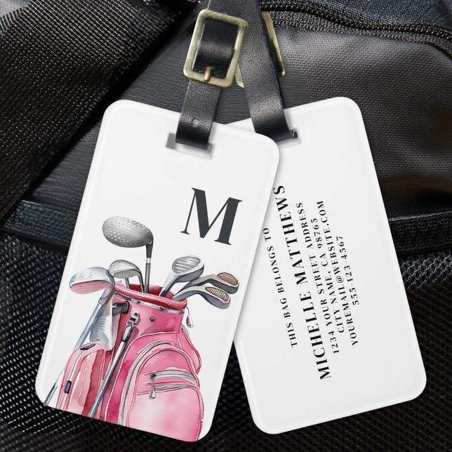 Etiqueta De Bagagem Pink Monogram Initial Golf (Pink Monogram Initial Golf Luggage Tag)