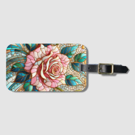 Etiqueta De Bagagem Pink Roses Stained Glass Mosaic
