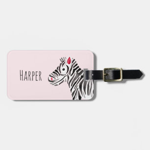 Etiqueta De Bagagem Pink Watercolor Zebra Safari e Nome das Crianças