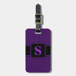 Etiqueta De Bagagem Pinstripe preto roxo monograma