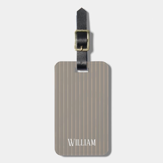 Etiqueta De Bagagem Pinstripes bege personalizado (Frente Vertical)