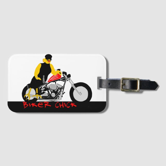 Etiqueta De Bagagem PINTINHO BIKER sentado em sua moto (Frente Horizontal)