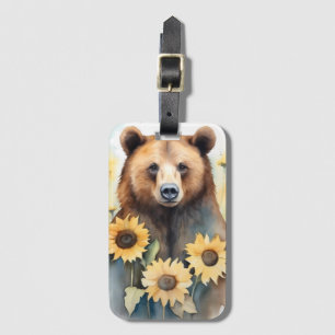 Etiqueta De Bagagem Pintor De Aquarelas Urso Castanho E Girassóis