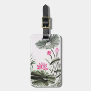 Etiqueta De Bagagem Pintura da aguarela da flor de Lotus