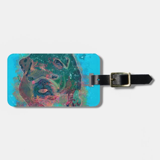 Etiqueta De Bagagem Pintura da aguarela do respingo do buldogue (Frente Horizontal)