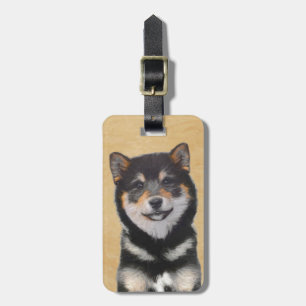 Etiqueta De Bagagem Pintura de Shiba Inu (Preto e Latão) - Arte Canina