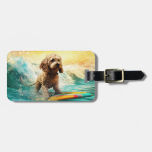 Etiqueta De Bagagem Pintura de surf em praia em Cockapoo