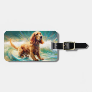 Etiqueta De Bagagem Pintura de surf em praia em Cocker Spaniel