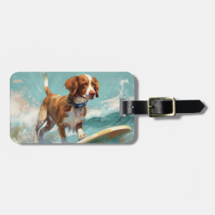 Etiqueta De Bagagem Pintura de Surf na Praia do Brittany Spaniel