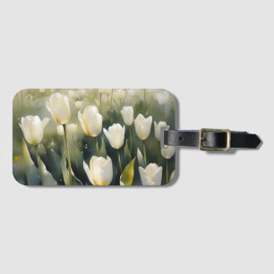 Etiqueta De Bagagem Pintura em aquarela de jardim de tulipas brancas b