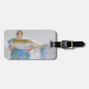 Etiqueta De Bagagem Pintura em aquarela de pescador presente para ele