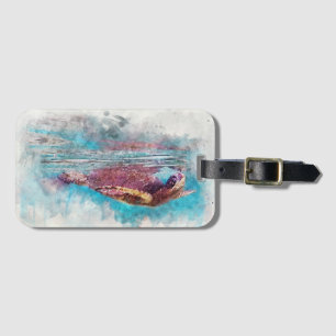 Etiqueta De Bagagem Pintura em Aquarela de Tartaruga Verde Havaiana