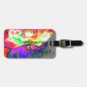 Etiqueta De Bagagem pintura floral cor-de-água rosa abstrato