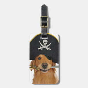 Etiqueta De Bagagem Pirata do Dia das Bruxas do golden retriever