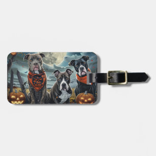 Etiqueta De Bagagem Pitbull Halloween Assustador