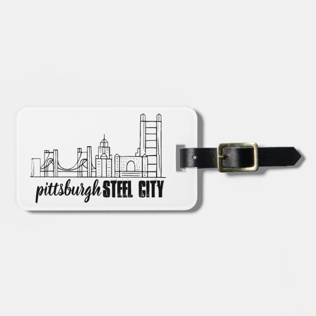 Etiqueta De Bagagem Pittsburgh Skyline (Frente Horizontal)