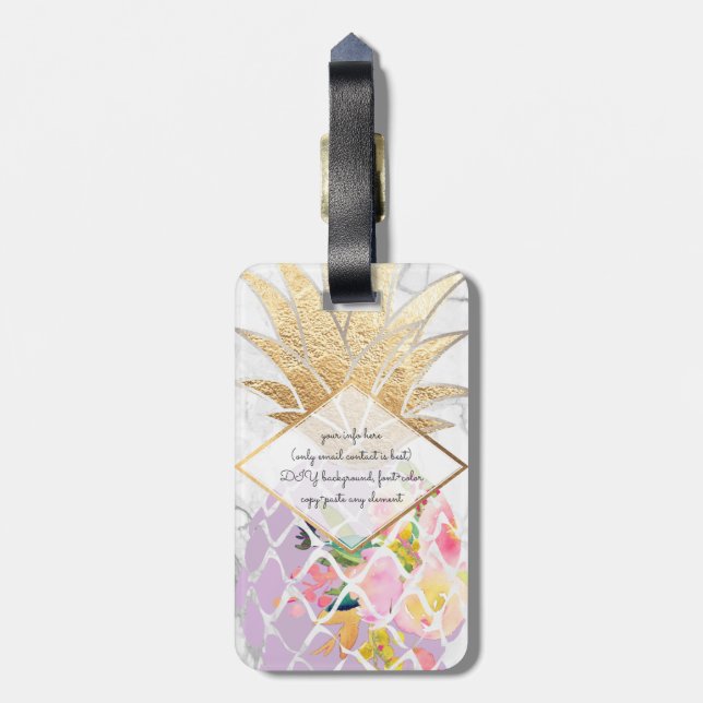 Etiqueta De Bagagem PixDezines Aloha Abacaxis+Marble Branco (Traseira Vertical)