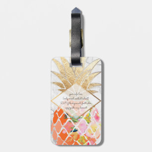 Etiqueta De Bagagem PixDezines Aloha Abacaxis+Marble Branco