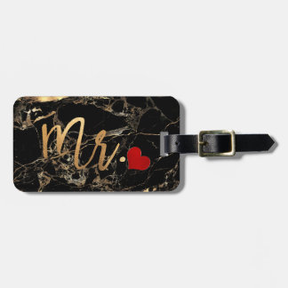 Etiqueta De Bagagem PixDezines MR PRETO MARBLE+FAUX DOURADO