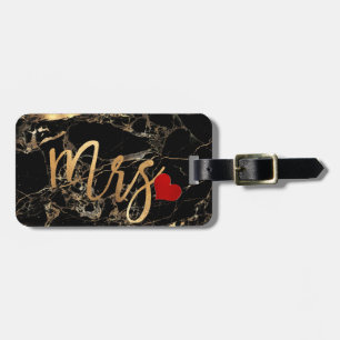 Etiqueta De Bagagem PixDezines MRS BLACK MARBLE+FAUX DOURADO
