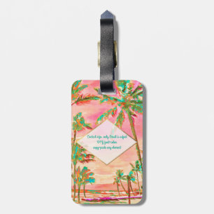 Etiqueta De Bagagem PixDezines vintage na praia do Havaí/Rosa