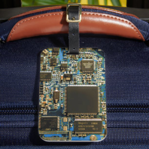 Etiqueta De Bagagem Placa de Circuito Azul Macro   Foto de PCB