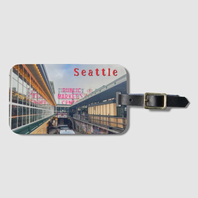 Etiqueta De Bagagem Placa do Mercado da Seattle Pike (Frente Horizontal)