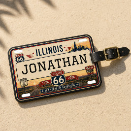 Etiqueta De Bagagem Placa Personalizada da Rota 66 de Illinois