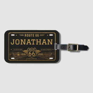 Etiqueta De Bagagem Placa Personalizada Rota 66 Preto Dourado