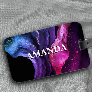 Etiqueta De Bagagem Plug- ga lágrima de mármore roxo, rosado e elegant