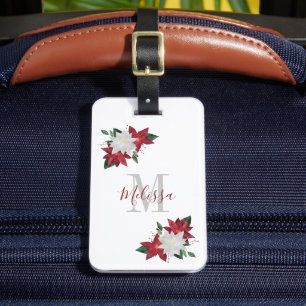 Etiqueta De Bagagem Poinsettia Floral Monograma de Natal