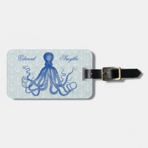 Etiqueta De Bagagem Polvo azul do vintage com as âncoras