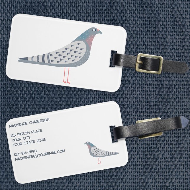 Etiqueta De Bagagem Pombo Divertido (Fun personalized pigeon luggage tag for bird lovers)