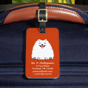 Etiqueta De Bagagem Pomerânia Branco Engraçado com Texto Personalizáve