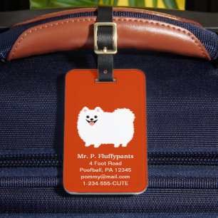 Etiqueta De Bagagem Pomeraniano branco bonito com texto personalizável