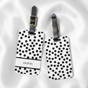 Etiqueta De Bagagem Ponto Preto Branco Moderno Feminino Personalizado