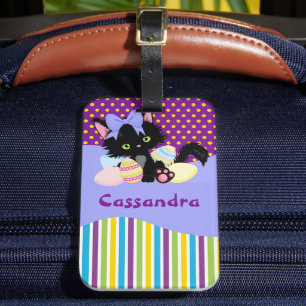 Etiqueta De Bagagem Pontos e tiras de Ovos de Gatinho Negro